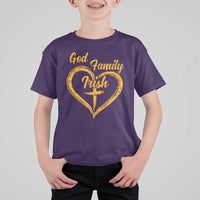God Family Irish T Shirt For Kid Vintage Cross In Heart Christian Notre Dame Game Day - Wonder Print Shop