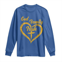 God Family Irish Long Sleeve Shirt Vintage Cross In Heart Christian Notre Dame Game Day - Wonder Print Shop
