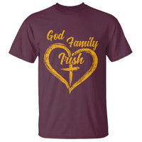 God Family Irish T Shirt Vintage Cross In Heart Christian Notre Dame Game Day - Wonder Print Shop