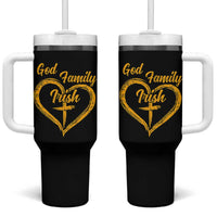 God Family Irish Tumbler With Handle Vintage Cross In Heart Christian Notre Dame Game Day - Wonder Print Shop