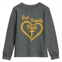 God Family Irish Youth Sweatshirt Vintage Cross In Heart Christian Notre Dame Game Day - Wonder Print Shop
