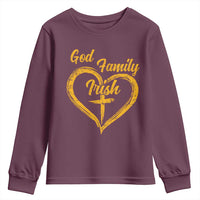 God Family Irish Youth Sweatshirt Vintage Cross In Heart Christian Notre Dame Game Day - Wonder Print Shop