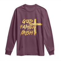 God Family Irish Long Sleeve Shirt Christian Faith Cross Notre Dame Game Day - Wonder Print Shop