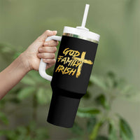 God Family Irish Tumbler With Handle Christian Faith Cross Notre Dame Game Day - Wonder Print Shop