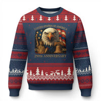 US 250th Anniversary Ugly Christmas Sweater Retro Bald Eagle American Flag Patriotic Veterans - Wonder Print Shop