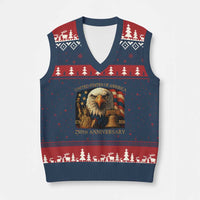 US 250th Anniversary V-Neck Knit Sweater Vest Retro Bald Eagle American Flag Patriotic Veterans - Wonder Print Shop