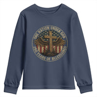 Blessings America 250 Years Youth Sweatshirt One Nation Under God USA 250th Anniversary Patriotic Cross - Wonder Print Shop