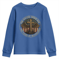 Blessings America 250 Years Youth Sweatshirt One Nation Under God USA 250th Anniversary Patriotic Cross - Wonder Print Shop