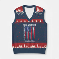 250th American Anniversary V-Neck Knit Sweater Vest 250 Years America USA Flag Fighter Jets Patriotic Veterans - Wonder Print Shop