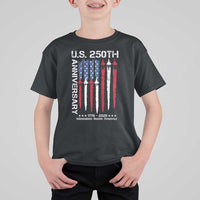 250th American Anniversary T Shirt For Kid 250 Years America USA Flag Fighter Jets Patriotic Veterans - Wonder Print Shop