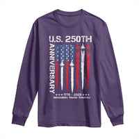 250th American Anniversary Long Sleeve Shirt 250 Years America USA Flag Fighter Jets Patriotic Veterans - Wonder Print Shop