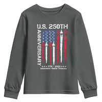 250th American Anniversary Youth Sweatshirt 250 Years America USA Flag Fighter Jets Patriotic Veterans - Wonder Print Shop