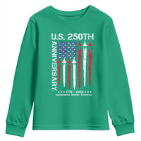 250th American Anniversary Youth Sweatshirt 250 Years America USA Flag Fighter Jets Patriotic Veterans - Wonder Print Shop