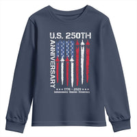 250th American Anniversary Youth Sweatshirt 250 Years America USA Flag Fighter Jets Patriotic Veterans - Wonder Print Shop
