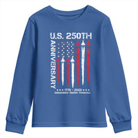 250th American Anniversary Youth Sweatshirt 250 Years America USA Flag Fighter Jets Patriotic Veterans - Wonder Print Shop