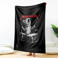 Rock On Vintage Drummer Cat Throw Blanket Vintage 90s 80s Band Style Gift for Cat Owners - Wonder Print Shop