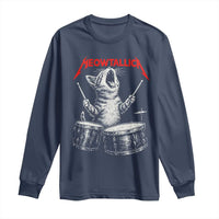 Rock On Vintage Drummer Cat Long Sleeve Shirt Vintage 90s 80s Band Style Gift for Cat Owners - Wonder Print Shop