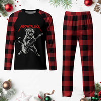 Funny Cat Playing Guitar Plaid Pajama Set Vintage 90s Classic Rock Star Cat Graphic Rock and Roll - Wonder Print Shop
