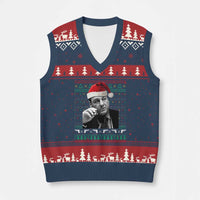 Funny Ugly Xmas V-Neck Knit Sweater Vest Funny Mafia Gangster Santa Sopranos Smoking - Wonder Print Shop