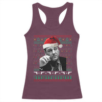 Funny Ugly Christmas Racerback Tank Top Funny Mafia Gangster Santa Sopranos Smoking - Wonder Print Shop