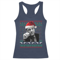Funny Ugly Christmas Racerback Tank Top Funny Mafia Gangster Santa Sopranos Smoking - Wonder Print Shop