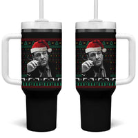 Funny Ugly Christmas Tumbler With Handle Funny Mafia Gangster Santa Sopranos Smoking - Wonder Print Shop