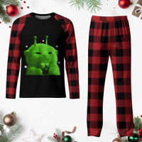 Funny Alien Cat Meme Plaid Pajama Set Funny Kitten 90s Retro Vintage Graphic Weird Cats Y2k - Wonder Print Shop