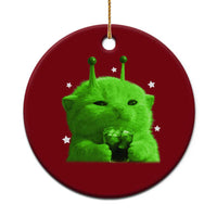 Funny Alien Cat Meme Ceramic Ornament Funny Kitten 90s Retro Vintage Graphic Weird Cats Y2k - Wonder Print Shop