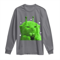 Funny Alien Cat Meme Long Sleeve Shirt Funny Kitten 90s Retro Vintage Graphic Weird Cats Y2k - Wonder Print Shop