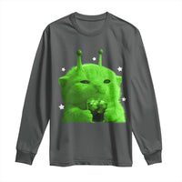 Funny Alien Cat Meme Long Sleeve Shirt Funny Kitten 90s Retro Vintage Graphic Weird Cats Y2k - Wonder Print Shop