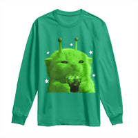 Funny Alien Cat Meme Long Sleeve Shirt Funny Kitten 90s Retro Vintage Graphic Weird Cats Y2k - Wonder Print Shop