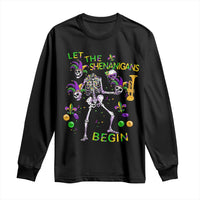 Funny Mardi Gras Long Sleeve Shirt Let The Shenanigans Begin Juggling Skeleton