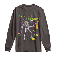 Funny Mardi Gras Long Sleeve Shirt Let The Shenanigans Begin Juggling Skeleton