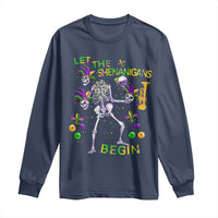 Funny Mardi Gras Long Sleeve Shirt Let The Shenanigans Begin Juggling Skeleton