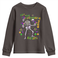 Funny Mardi Gras Youth Sweatshirt Let The Shenanigans Begin Juggling Skeleton