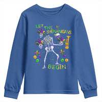 Funny Mardi Gras Youth Sweatshirt Let The Shenanigans Begin Juggling Skeleton