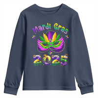 Happy Mardi Gras 2025 Youth Sweatshirt Masquerade Mask Carnival New Orleans Trip