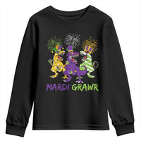 Mardi Gras Dinosaur Youth Sweatshirt Dino Mardi Grawr Firework