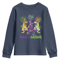 Mardi Gras Dinosaur Youth Sweatshirt Dino Mardi Grawr Firework