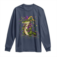 Mardigator Mardi Gras Long Sleeve Shirt Alligator Louisiana New Orleans Party Custume Beads - Wonder Print Shop