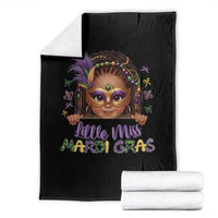Little Miss Mardi Gras Throw Blanket Afro Messy Bun Girls Kids Mask Cute New Orleans - Wonder Print Shop