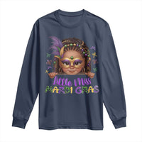 Little Miss Mardi Gras Long Sleeve Shirt Afro Messy Bun Girls Kids Mask Cute New Orleans - Wonder Print Shop