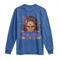 Little Miss Mardi Gras Long Sleeve Shirt Afro Messy Bun Girls Kids Mask Cute New Orleans - Wonder Print Shop
