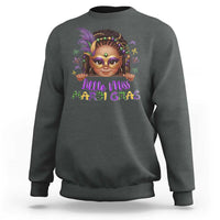 Little Miss Mardi Gras Sweatshirt Afro Messy Bun Girls Kids Mask Cute New Orleans - Wonder Print Shop