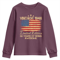 80th Birthday Youth Sweatshirt Vintage 1946 Limited Edition 80 Year Old Birthday USA Flag