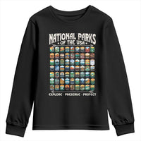 Protect Our National Parks Youth Sweatshirt 63 Parks Over Profits Camping Hiking Sunrise Pine Tree