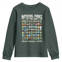 Protect Our National Parks Youth Sweatshirt 63 Parks Over Profits Camping Hiking Sunrise Pine Tree