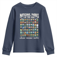 Protect Our National Parks Youth Sweatshirt 63 Parks Over Profits Camping Hiking Sunrise Pine Tree