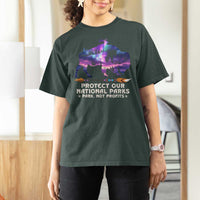 Protect Our National Parks T Shirt For Women Bison Forest Starscape Aurora