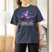 Protect Our National Parks T Shirt For Women Bison Forest Starscape Aurora